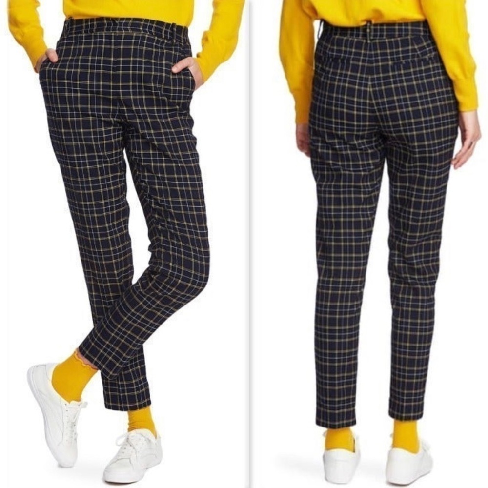 Court & Rowe Flat Front In Blue Night Plaid Trousers